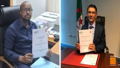 صورة توقيع إتفاقية تعاون في مجال التكوين بين المعهد الجزائري للبترول والشركة الدولية للمحروقات الجيبوتية